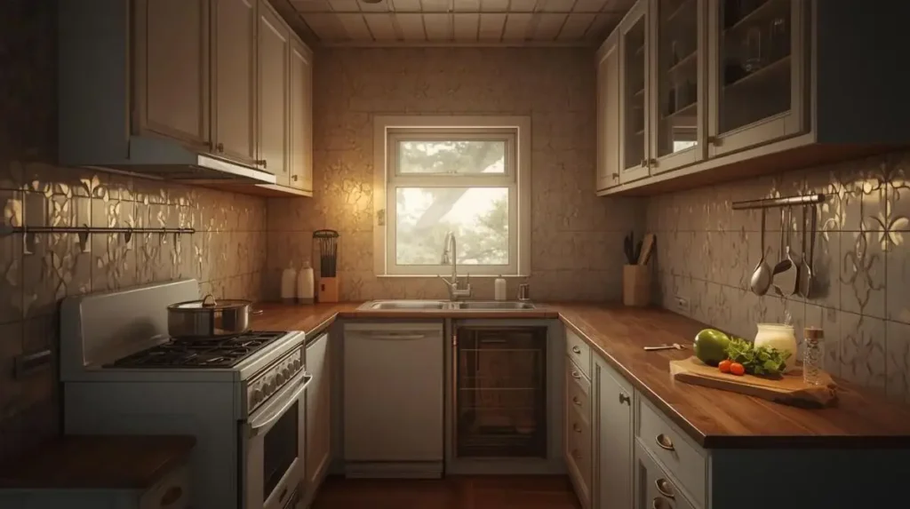 Gold‑Leaf Geometric (Random Pattern) WALLPAPER KITCHEN