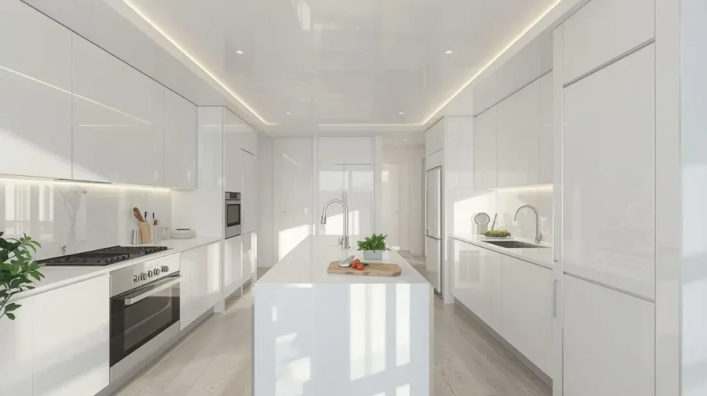 High‑Lumen Reflective White Vinyl WALLPAPER KITCHEN