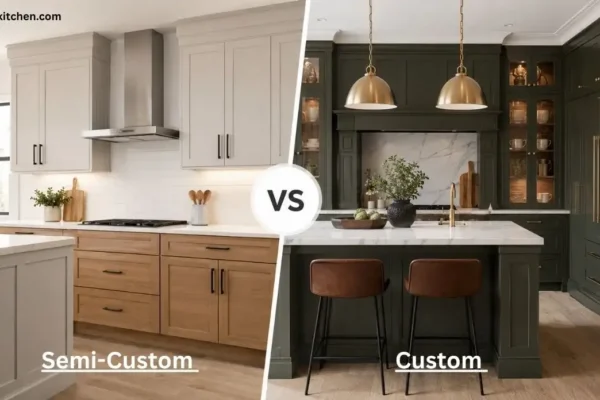 Semi-custom vs custom kitchen cabinets comparison showing modern vs luxury kitchen design differences