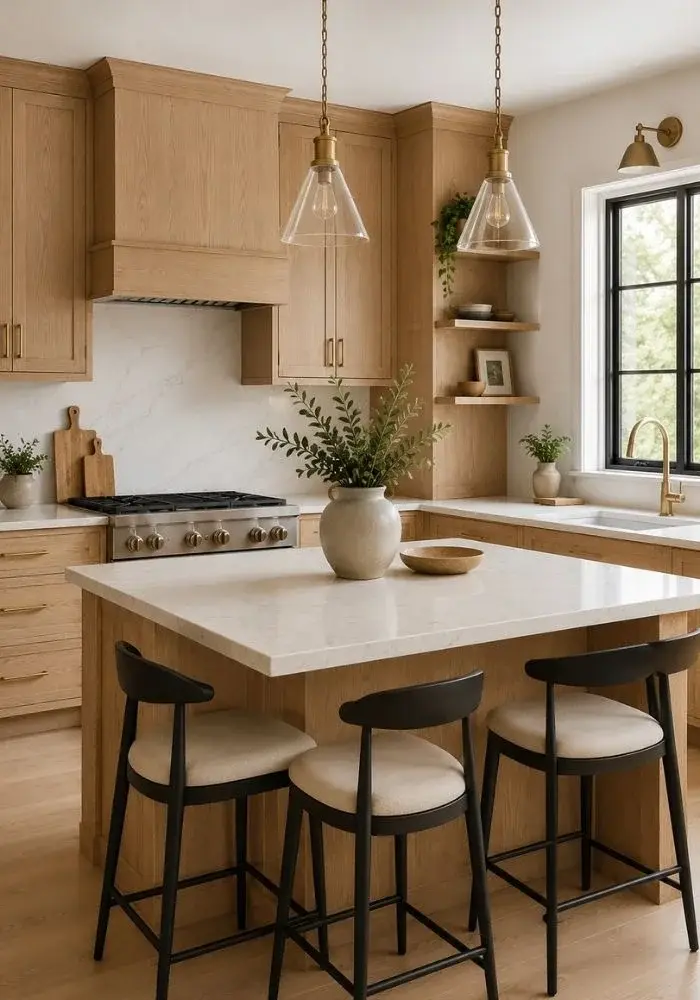 White oak kitchen cabinets with natural timber finish and modern kitchen design