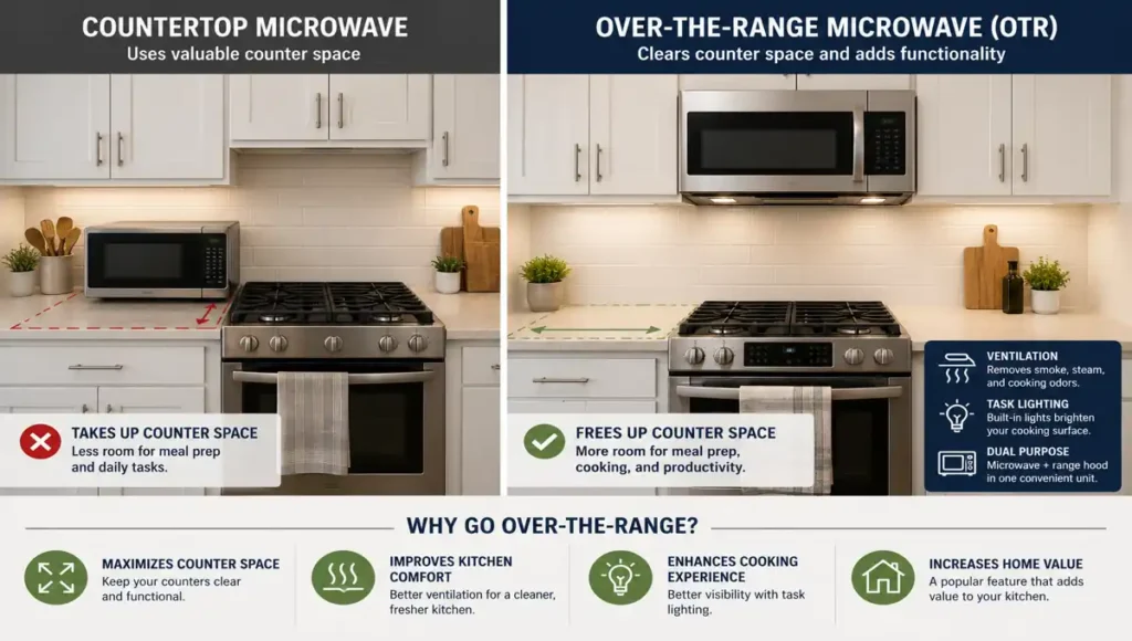 Over-the-range microwave creating extra countertop space in a small kitchen