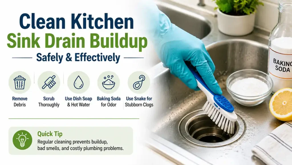 Clean kitchen sink drain buildup safely and effectively