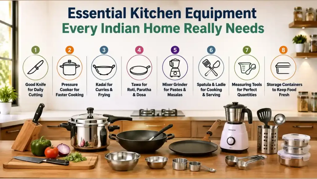 Essential kitchen equipment for everyday Indian home cooking