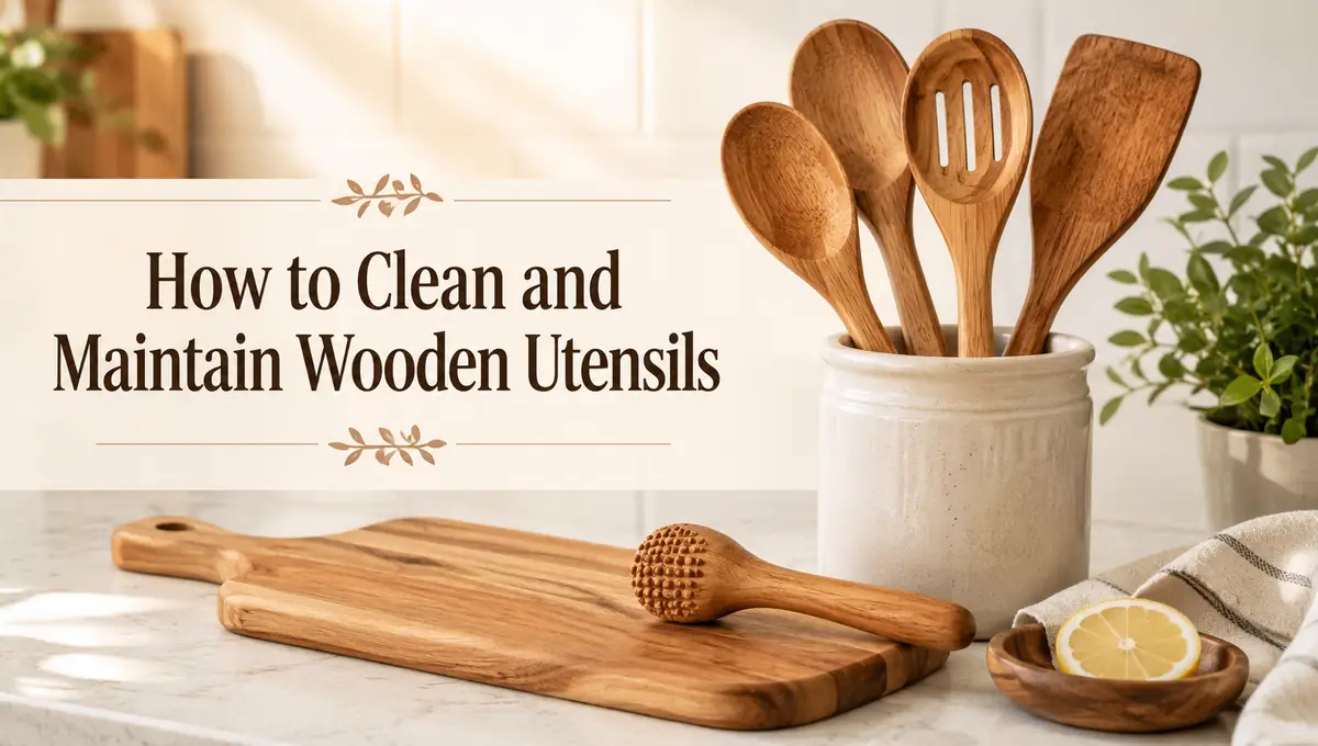 Wooden spoons and spatulas showing how to clean and maintain wooden kitchen utensils