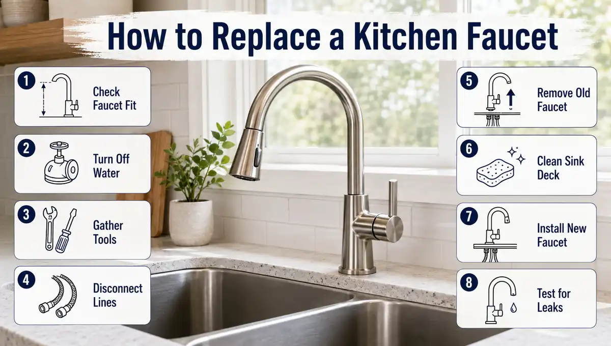 How to replace a kitchen faucet step by step with 8 simple installation steps
