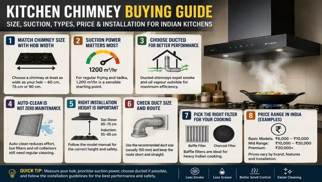 Kitchen chimney buying guide for size suction and installation in India