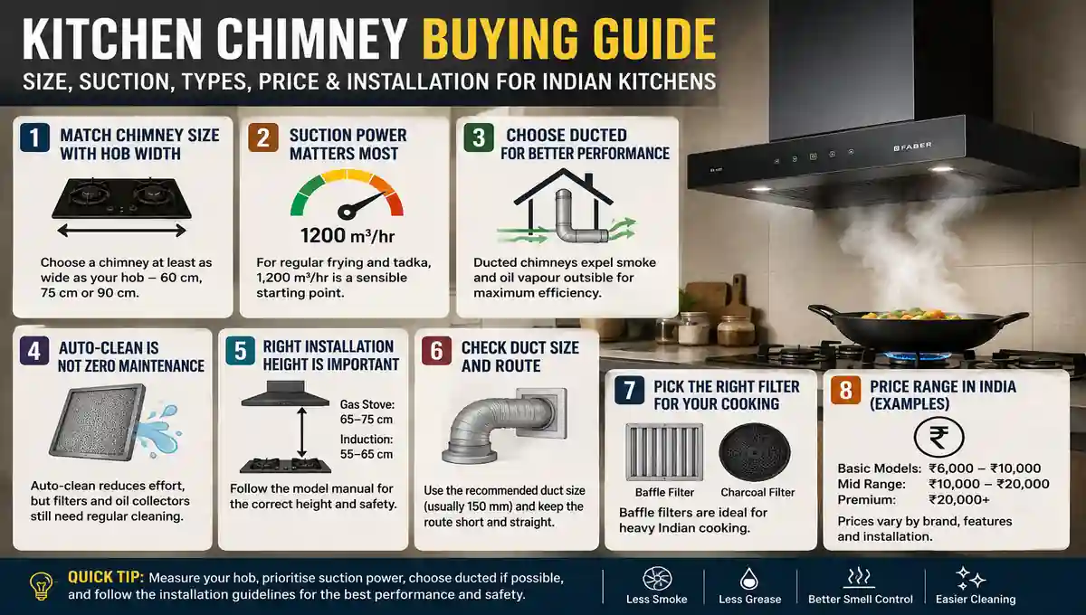 Kitchen chimney buying guide for size suction and installation in India