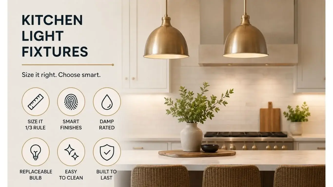 Modern kitchen with brass pendant light fixtures over island