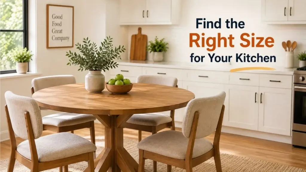 Round kitchen table with four chairs in a bright kitchen