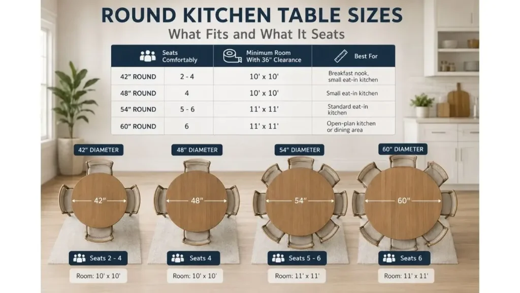 Round kitchen table sizes and seating guide