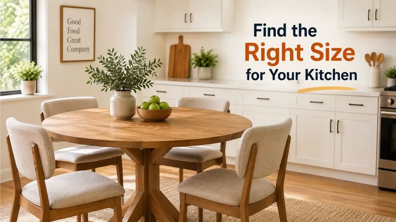 Round kitchen table with four chairs in a bright kitchen
